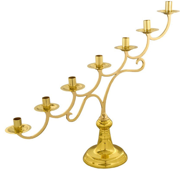 Single Seven Light Brass Candelabra