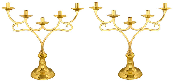 Pair of Rare Reclaimed Solid Brass Gothic Candlesticks