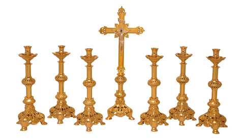 + Pair of Gothic Brass Church Altar Candlesticks 32 ht. (CU#533) +